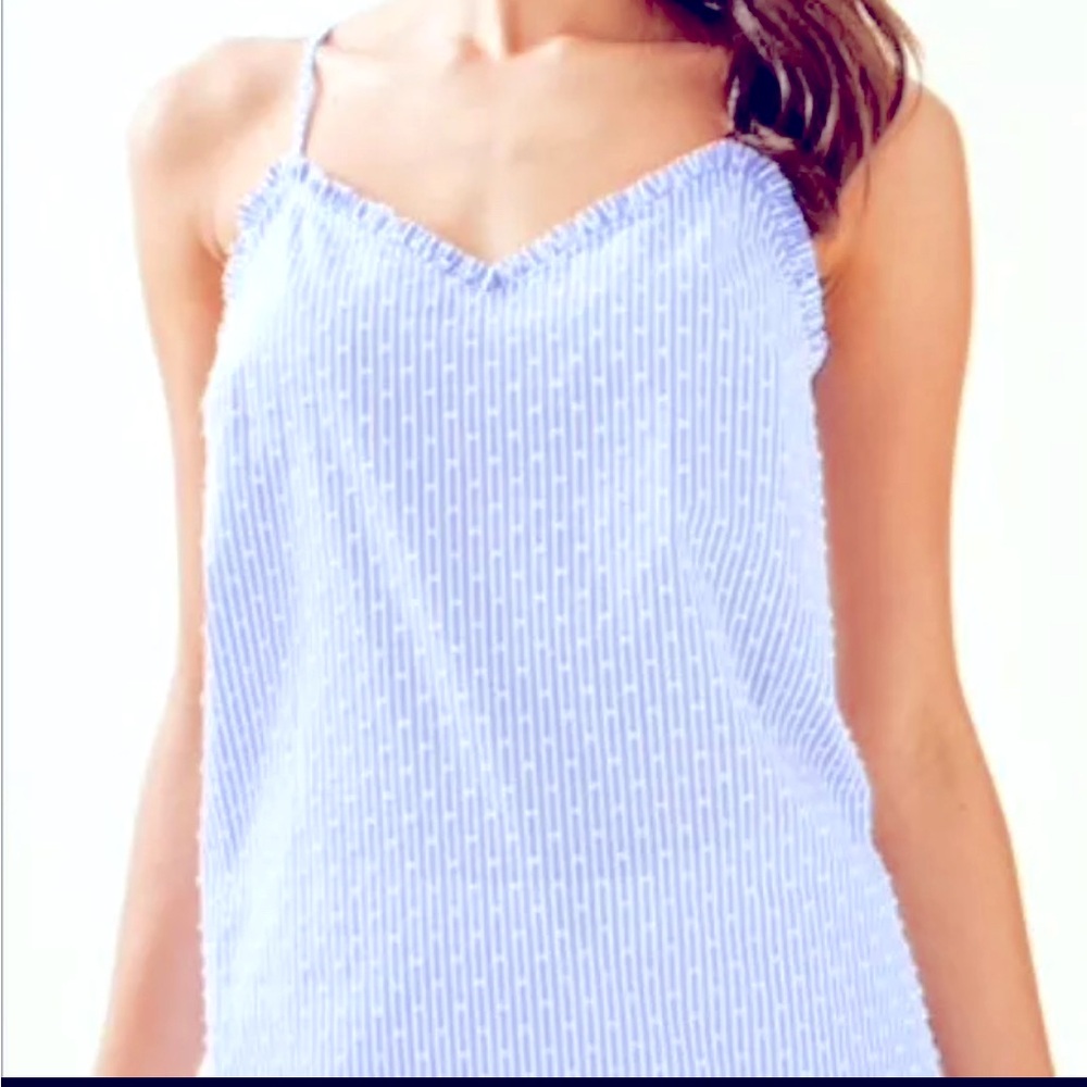Lilly Pulitzer Ruffled Dusk Top in Blue Peri Tint Yarn Dye Stripe Size M